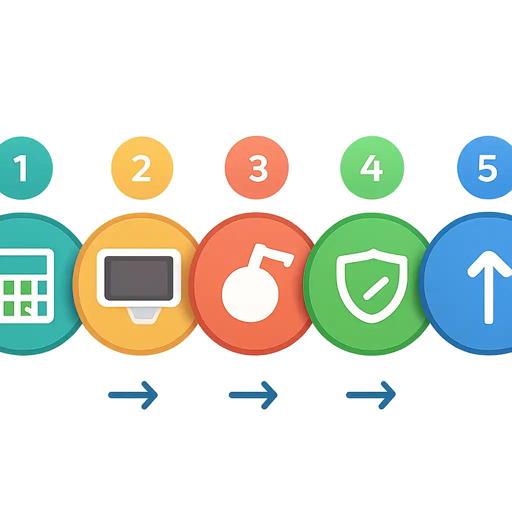 Five numbered circular icons connected by arrows in a horizontal flow, Is Mines Game Rigged? Provably Fair and RTP