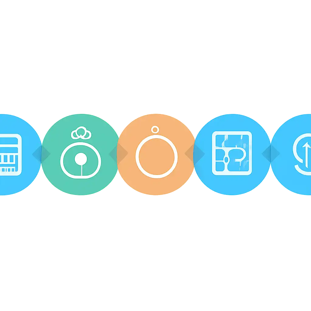 Five numbered circular icons connected by arrows in a horizontal flow, Mines Game Strategies: Auto Cash-Out and Bet Sizing