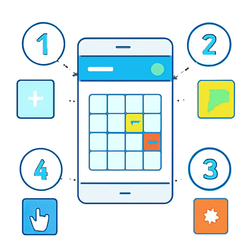 Annotated step diagram: the interface explained process with numbered callouts, Mines Game
