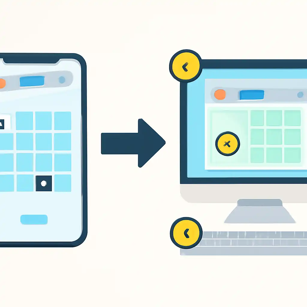 Annotated step diagram: mobile vs desktop process with numbered callouts, Mines Game